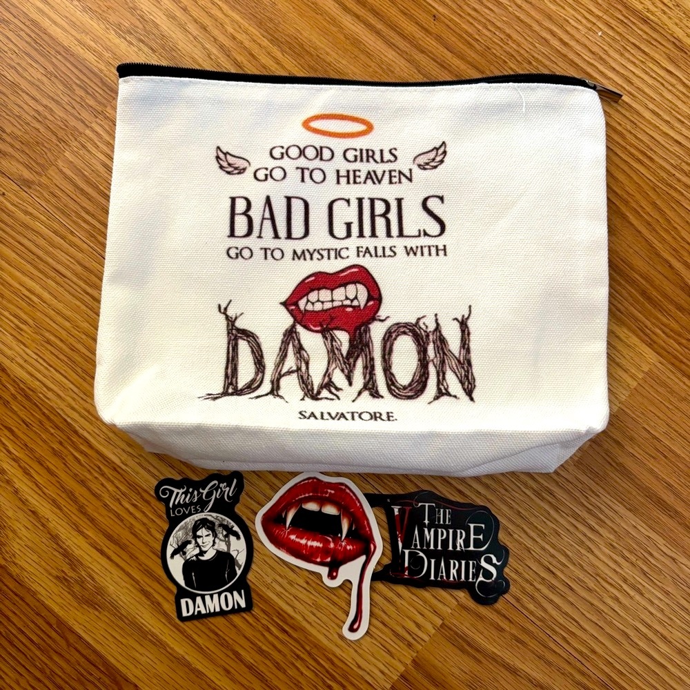 Good girls go, bad girls go to Mystic Falls with Damon bag make up handbag fun